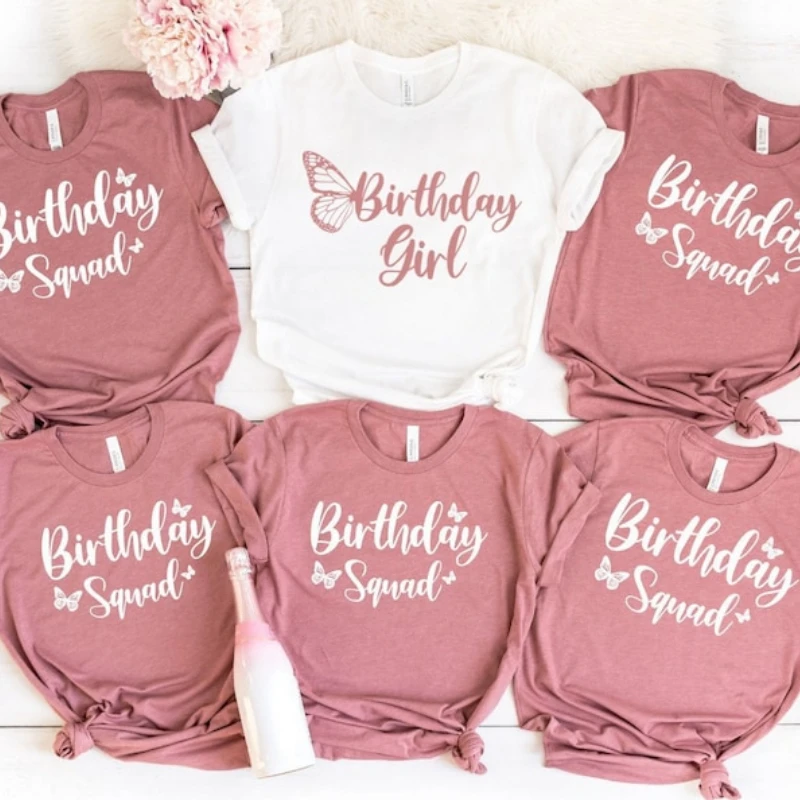 Birthday Butterfly Group Party Shirts, Birthday Party Group Shirts,Birthday Girl T-Shirts, Birthday Crew Tee Birthday Squad Gift