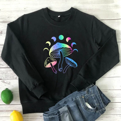 Женский свитшот с длинным рукавом, винтажный джемпер с изображением грибов и Луны, пуловер в стиле nature