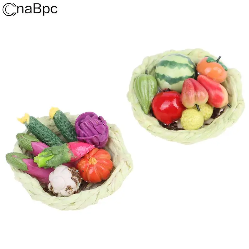 

1:12 Mini Simulation Fruits And Vegetables Doll House Vegetable Bamboo Basket Miniature Dollhouse Accessories Toys For Kids