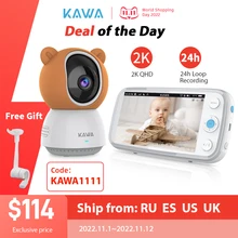 KAWA 2K Baby Monitor with Cameras Audio Video Nanny Wireless Camera with 4000mAh Battery 5 Inch Screen TF Card Night Vision 360°