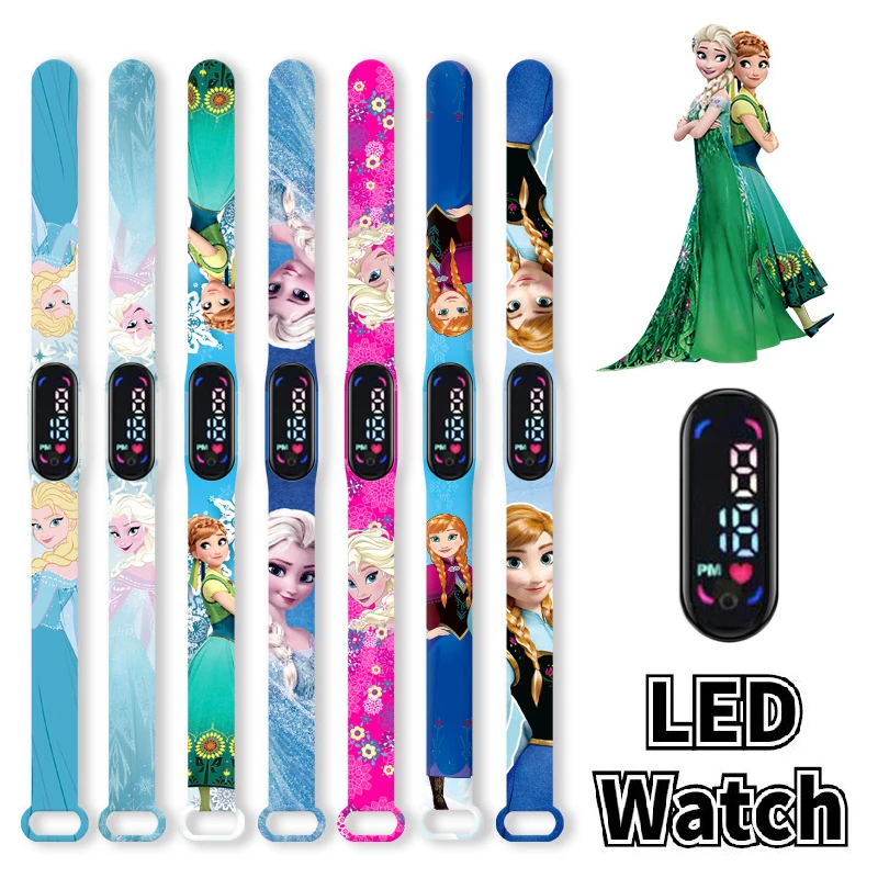 Disney Frozen Children's Digital Watch Cartoon Action Figure Anna Elsa LED Touch Waterproof Electronic Kids Watch Birthday Gifts