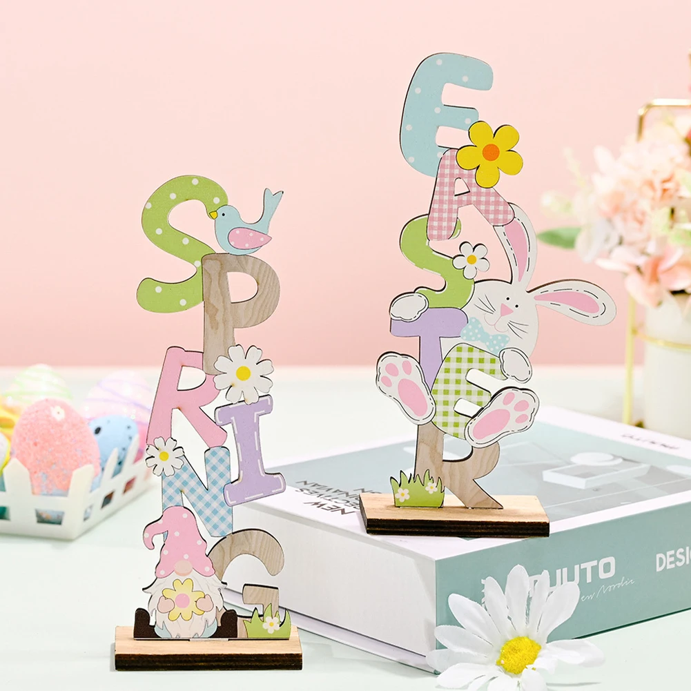 

Новинка 2022, весеннее украшение в стиле Счастливой Пасхи, деревянные пасхальные украшения, кролик, морковь, Безликий гном для творчества, дер...