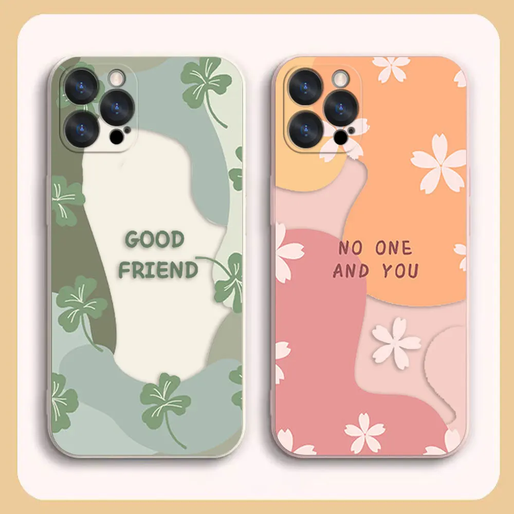 

Case For iPhone 14 13 12 11 Pro XS Max Mini X XR 7 8 6 6S Plus Colour Simple Liquid Silicone Case Pretty Lovely Flower