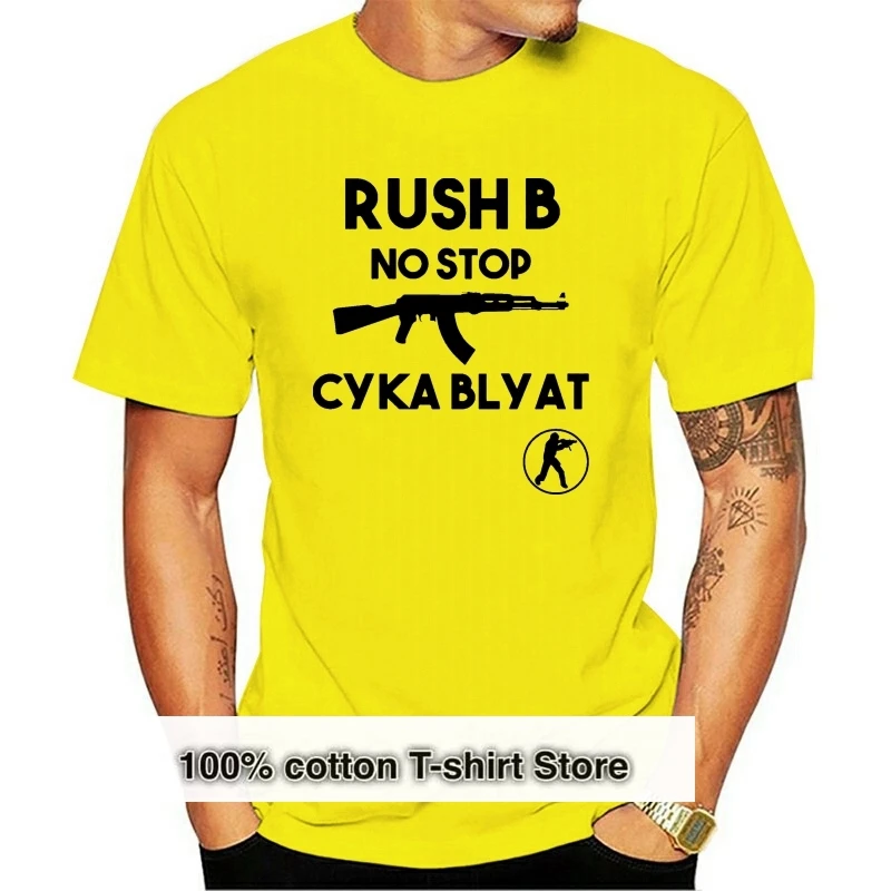 

Футболка Cyka Blyat мужская с надписью Rush B No Stop CSGO, тенниска из 100% хлопка с короткими рукавами, шикарная пляжная майка