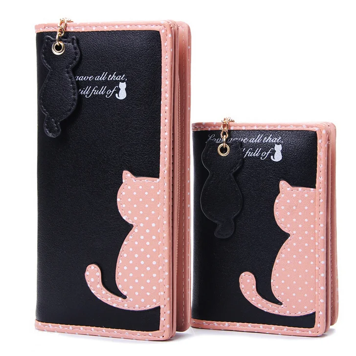 

Fashion Women Wallets Zipper Lady Handbags Clutch Coin Purse Cards Holder PU Leather Brand Cat Woman Wallet Moneybags Burse Bags