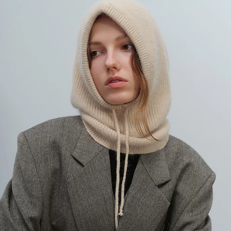 Женская Вязаная Шапка Из Кроличьего Меха Модная Однотонная Балаклава