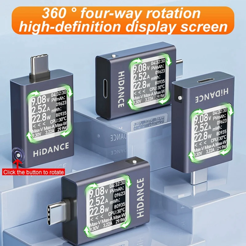 HDC-085C DC 4 5-50V 0-12A PD3.1 Многофункциональный цифровой дисплей амперметр постоянного