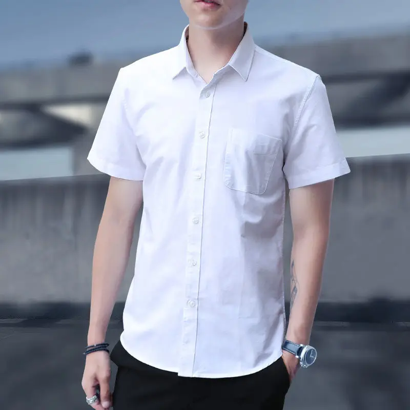 Summer Short Sleeve Turndown Collar Regular Fit New Oxford Fabric Cotton Excellent Comfortable Business Men Casual Shirts E69