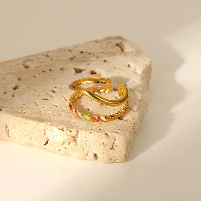 Женские кольца из нержавеющей стали семи цветов двойное кольцо с позолотой 18