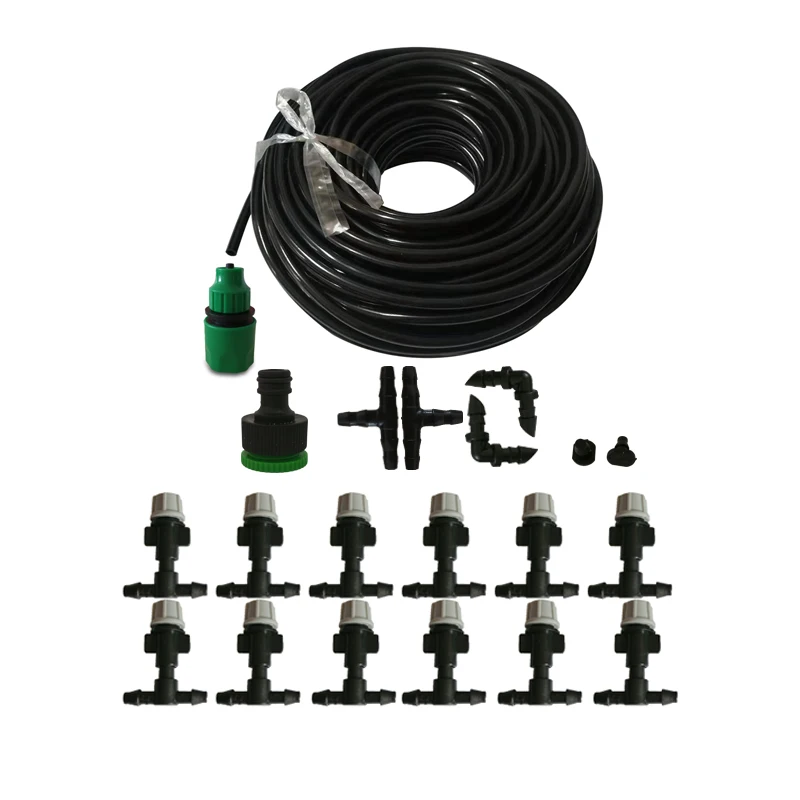 

Fog Nozzles Micro Automatic Garden irrigation watering Kit 10m hose Gray spray head with 4/7mm tee and connector