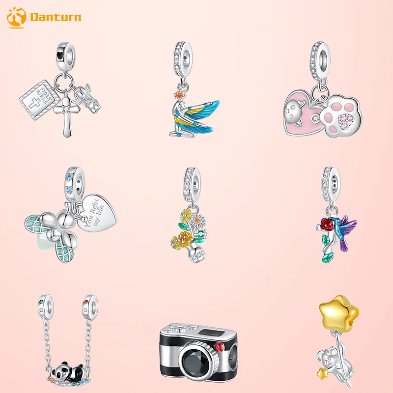 Danturn бусины из стерлингового серебра 925 пробы кошачья лапа крест колибри подвеска