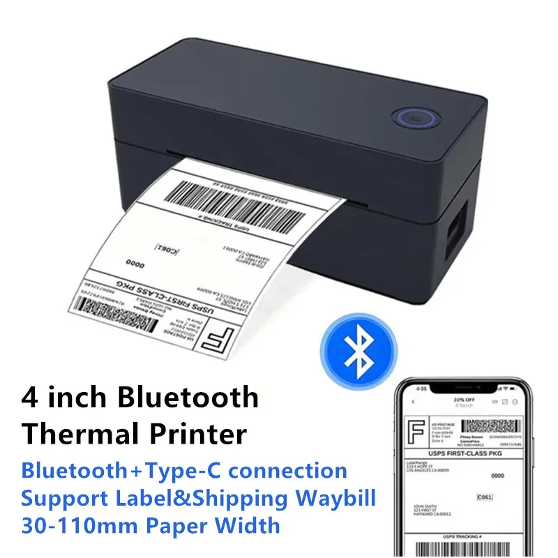 Фото 4-дюймовый USB Bluetooth-принтер для термопечати этикеток без чернил, 203DPI, для накладных 4x6, для малого бизнеса, высокоскоростной, совместим с Android, iOS, Windows, Mac №1