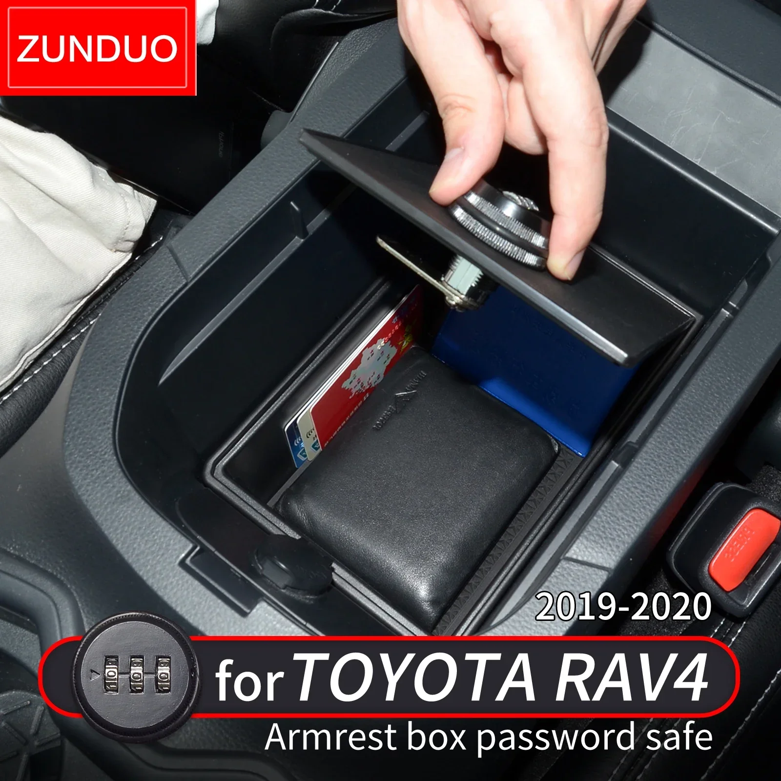 

Car Armrest Box Password Safe Storage for Toyota RAV4 2019 2020 2021 Accessories ABS Leather Privacy Protection Tidying Security
