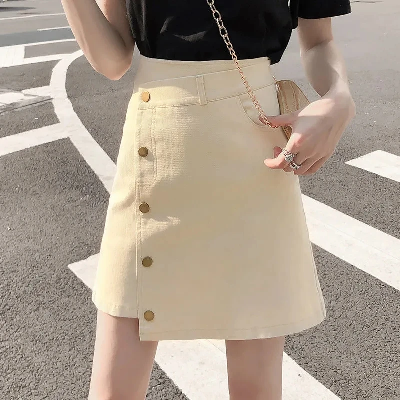 

Irregular Denim Skirt Women Clothing High-Waisted Button Short Falda Mujer Summer Korean Fashion Solid Casual Mini Etekler