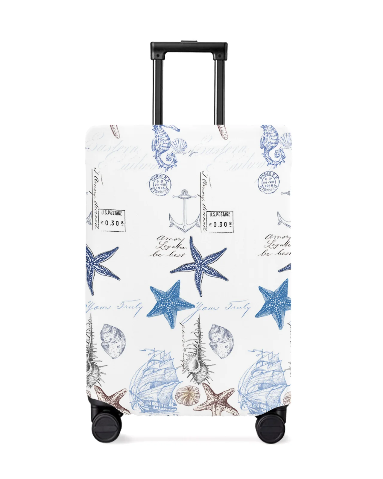 

Marine Texture Seashells Starfish Seahorse Travel Luggage Cover Elastic Baggage Cover Suitcase Dust Case Travel Accessories