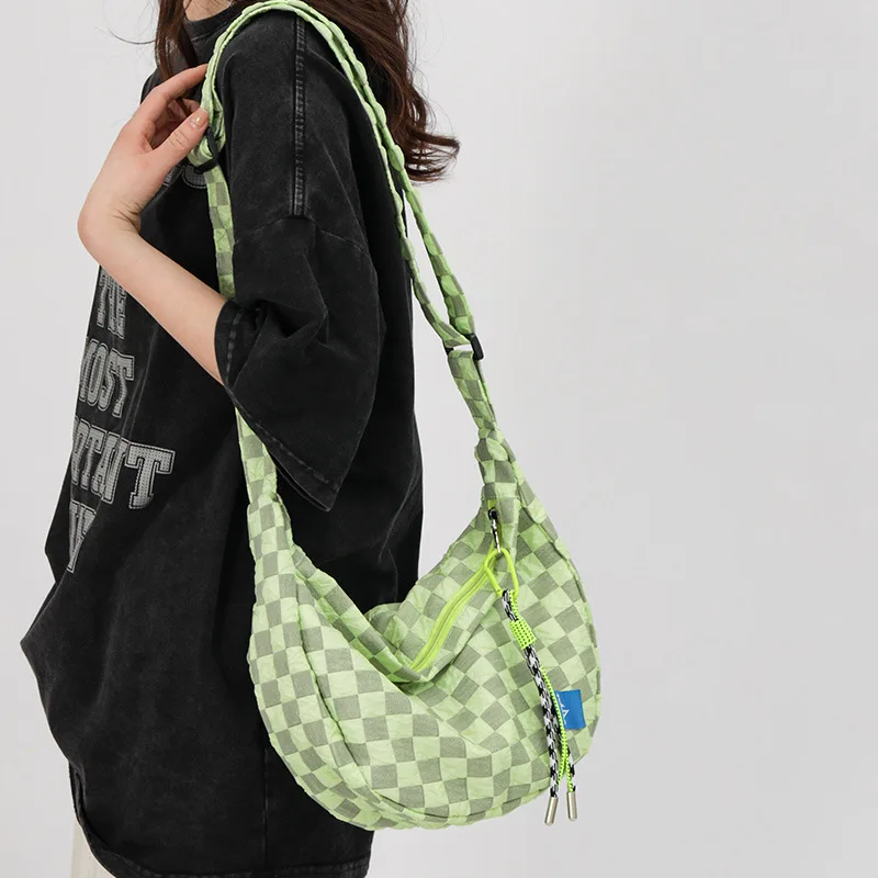 

Ins Tide Brand Personality Tooling Style Bubble Plaid Girl Student Messenger Bag Harajuku Shoulder Bag Female
