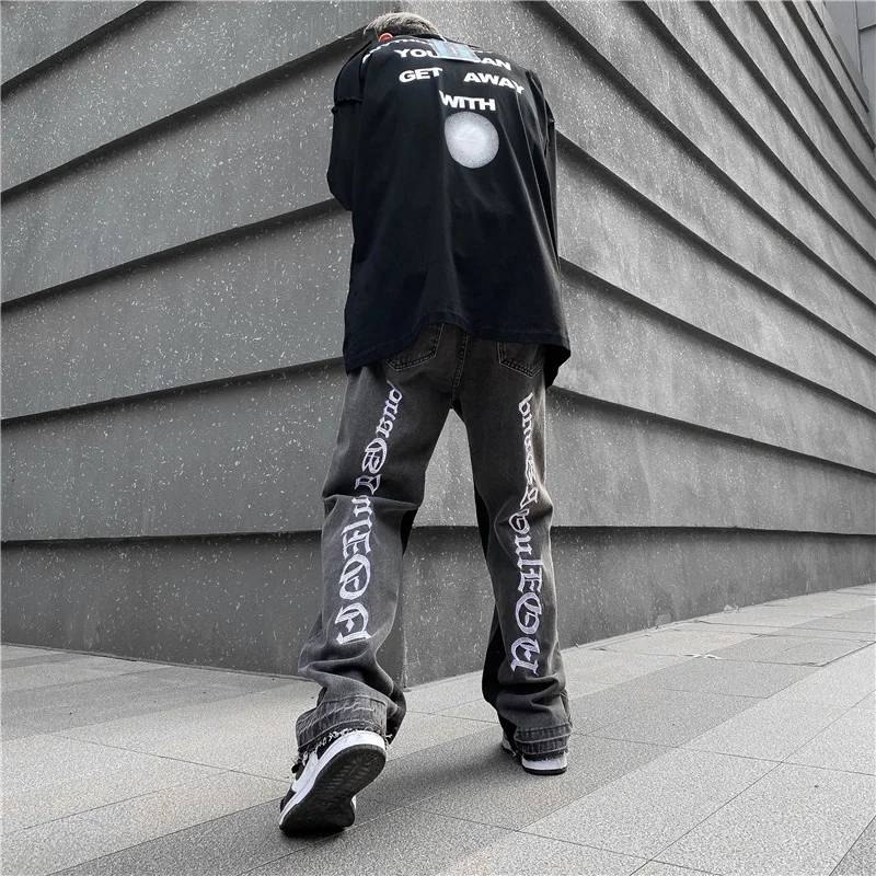 Hong Kong Style Retro Loose Color Block High Street Pants Ins Casual  Hip Hop Pants Men Letter Embroidered Jeans Men Clothing