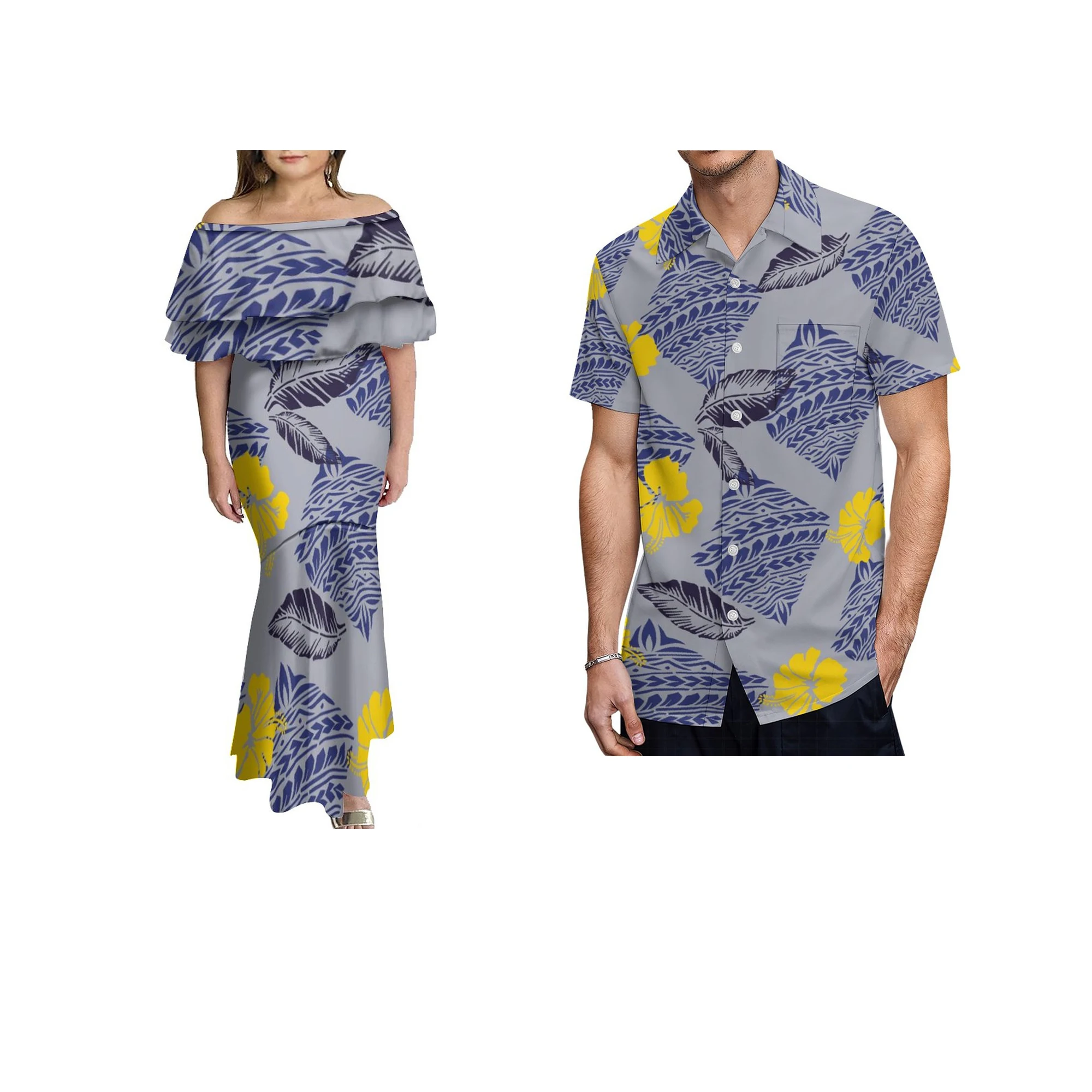

Лидер продаж, полинезийское традиционное платье Puletasi для больших людей 7XL, платье со складками, мужские комплекты рубашек для пар