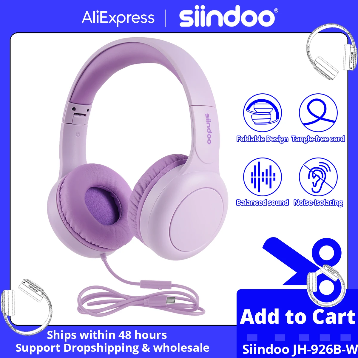 Проводные наушники Siindoo с микрофоном и нейлоновым разъемом типа C без запутывания