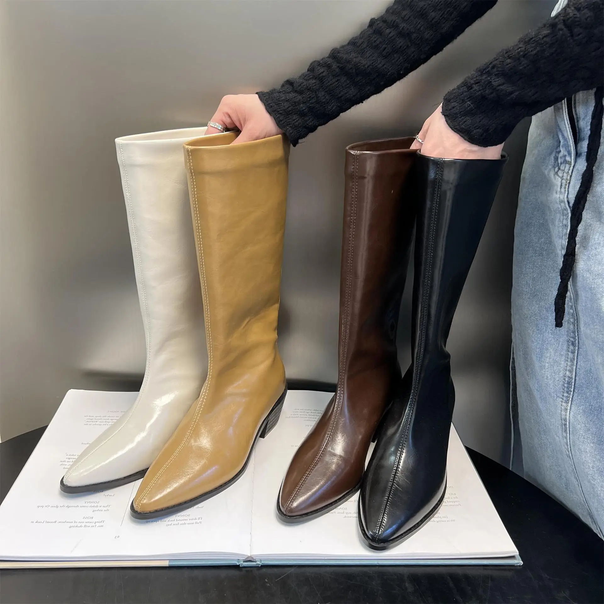 

Boots Winter Shoes For Women Boots-Women Sexy Thigh High Heels High Sexy Low 2022 Ladies Over-the-Knee Pointy Rubber Slip-On Fl