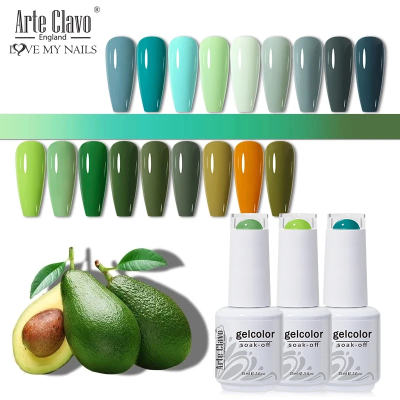 

Arte Clavo 15ml Summer Spring Green Gel Nail Polish Fresh Color Hybrid Fresh Nail Art UV Vernis Lakiery Varnish All For Manicure