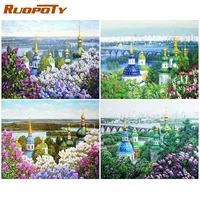 ruopoty flower castle diy pictures by number kits home decor painting by numbers landscape drawing on canvas handpainted art gif