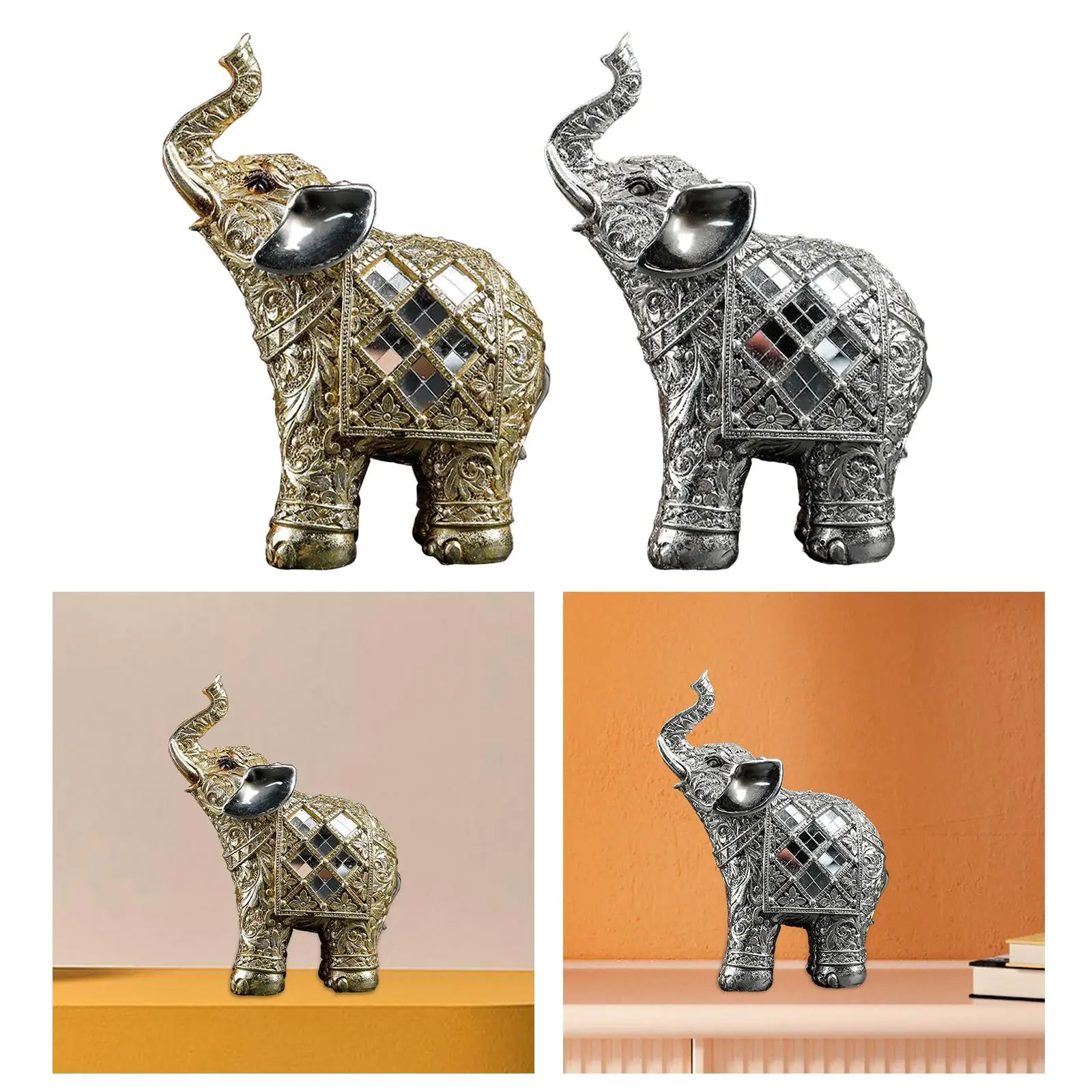 

European Style Elephant Statue Handmade Ornament Sculpture Collectible for Bookshelf Desk Entrance Decoration Souvenirs Gift