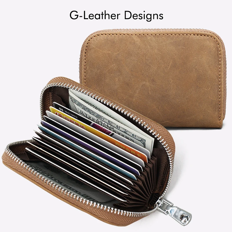 Vintage Genunine Leather Card Holder Id Case Crazy Horse Leather Credit Card Wallet Small Purse