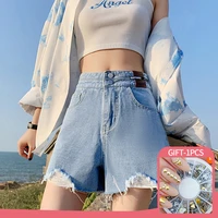 hole jean shorts women loose and thin a line solid color high waist short korean fashion summer denim shorts womens clothing