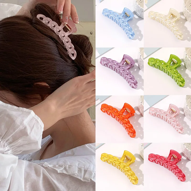 

Women Girl Acrylic Barrette Crab Hair Clip Hair Claws Candy Color Water Ripple Hairpin Hair Accessories Ponytail Holder Hairgrip