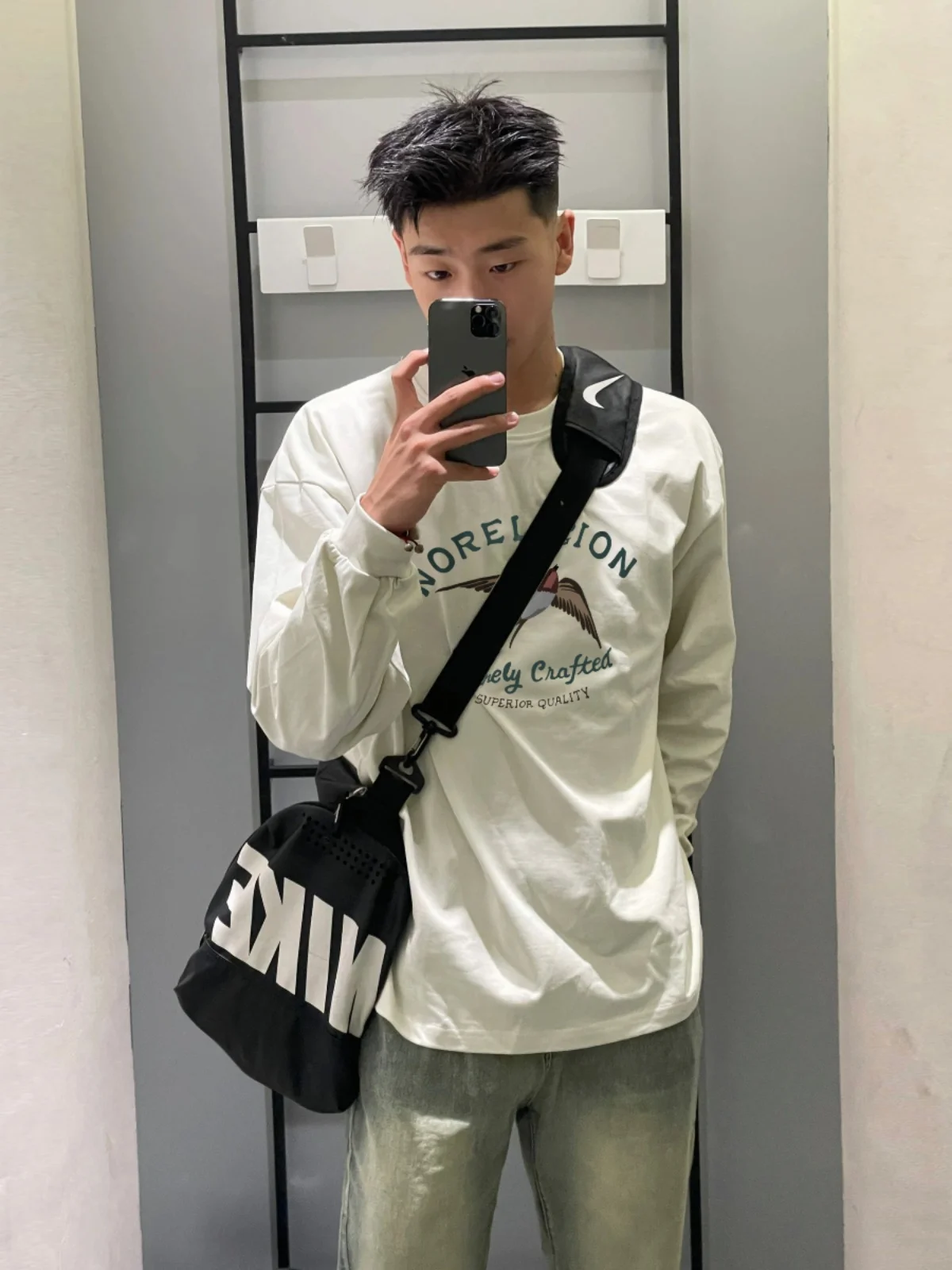 260G Pure Cotton White T-shirt Men's Fashion Brand Print Bottoming Shirt Outer Wear Autumn and Winter 2024 New Japan fashion Top