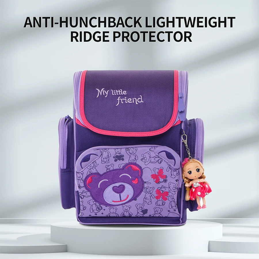 Kids Cartoon Bear 1-001 School Bags for Girls Primary Students School Backpack Children's Purple Schoolbag Mochila Escolar