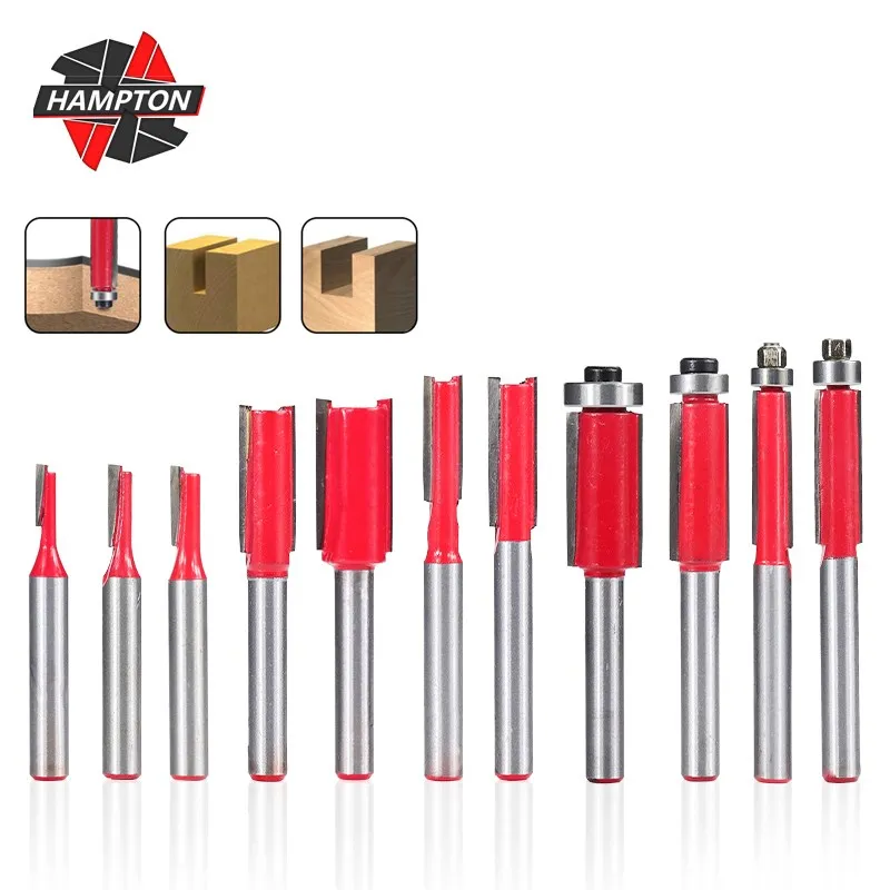 

1pc 1/4" Shank Flush Trim Router Bits End Mill For Wood Lengthened Trimming Cutters With Bearing Woodworking Tool Milling Cutter