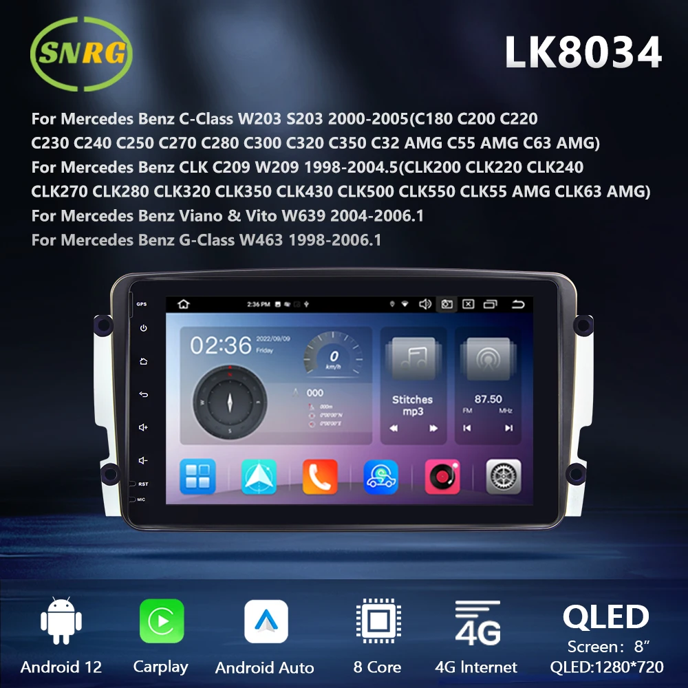 

SNRG Android Автомагнитола для Benz C W203 S203 CLK C209 A209 W209 Vito Viano W639 G W463 Bluetooth MP5 Carplay Автомагнитола
