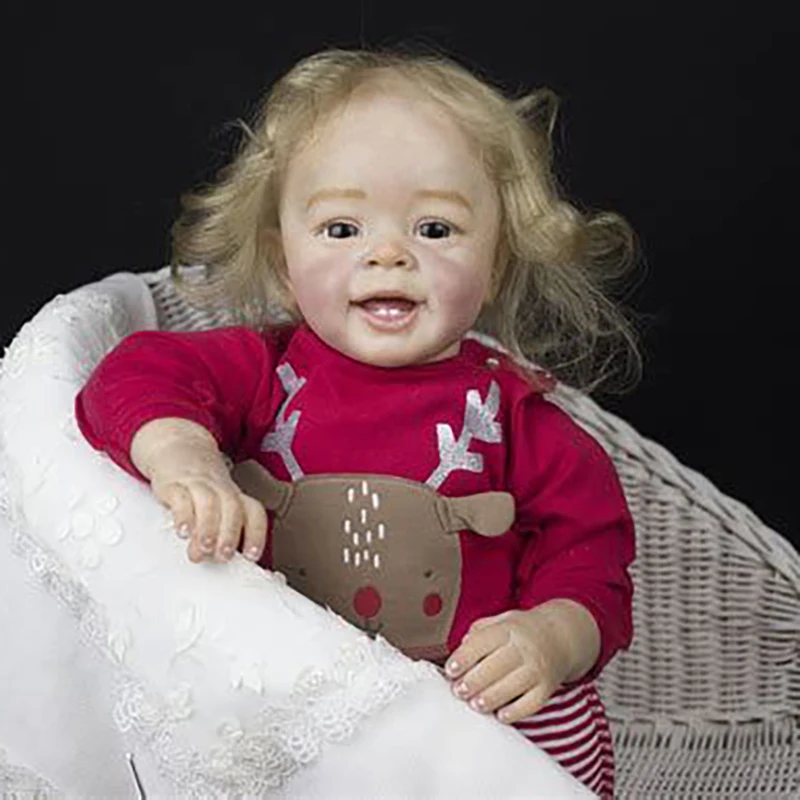 

60CM Reborn Toddler Girl Reborn Doll Yannik Blond Hair Beautifully Hand Painted 3D Skin with Visible Veins Rooted Hair