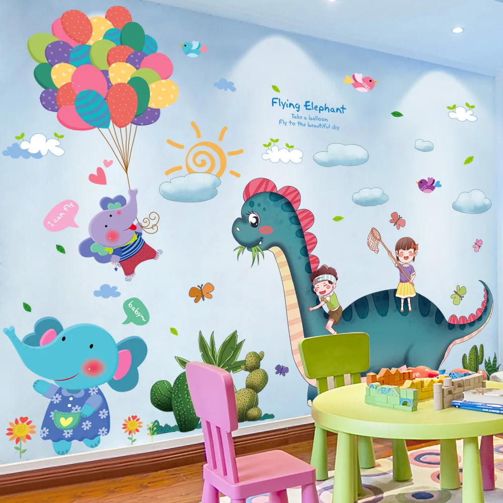 

Dinosaurs Animals Wall Stickers DIY Balloons Elephants Mural Decals for Kids Room Baby Bedroom Children Nursery Home Decoration