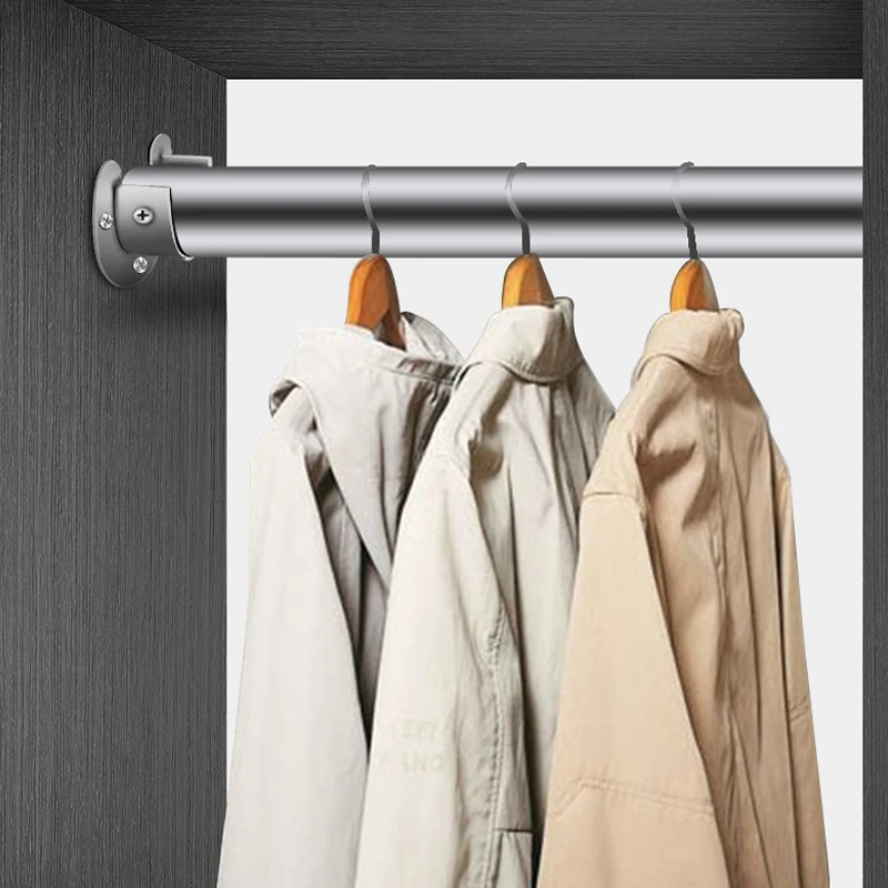 Stainless Steel Clothes Rail Closet Rail Curtain Rod Shower Curtain Closet U-Shaped Rod Closet Pole Sockets Flange End Supports