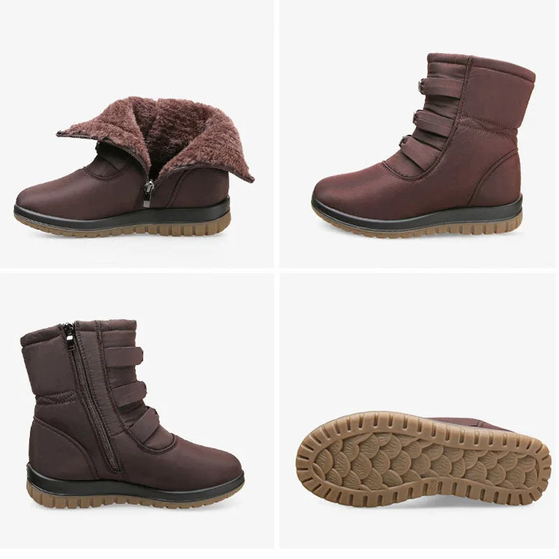 2022 Winter Shoes Women Snow Boots Thick Sole Flat Women Ankle Boots Warm Plush Cold Winter Boots Plus Size 41 42 Black Red New