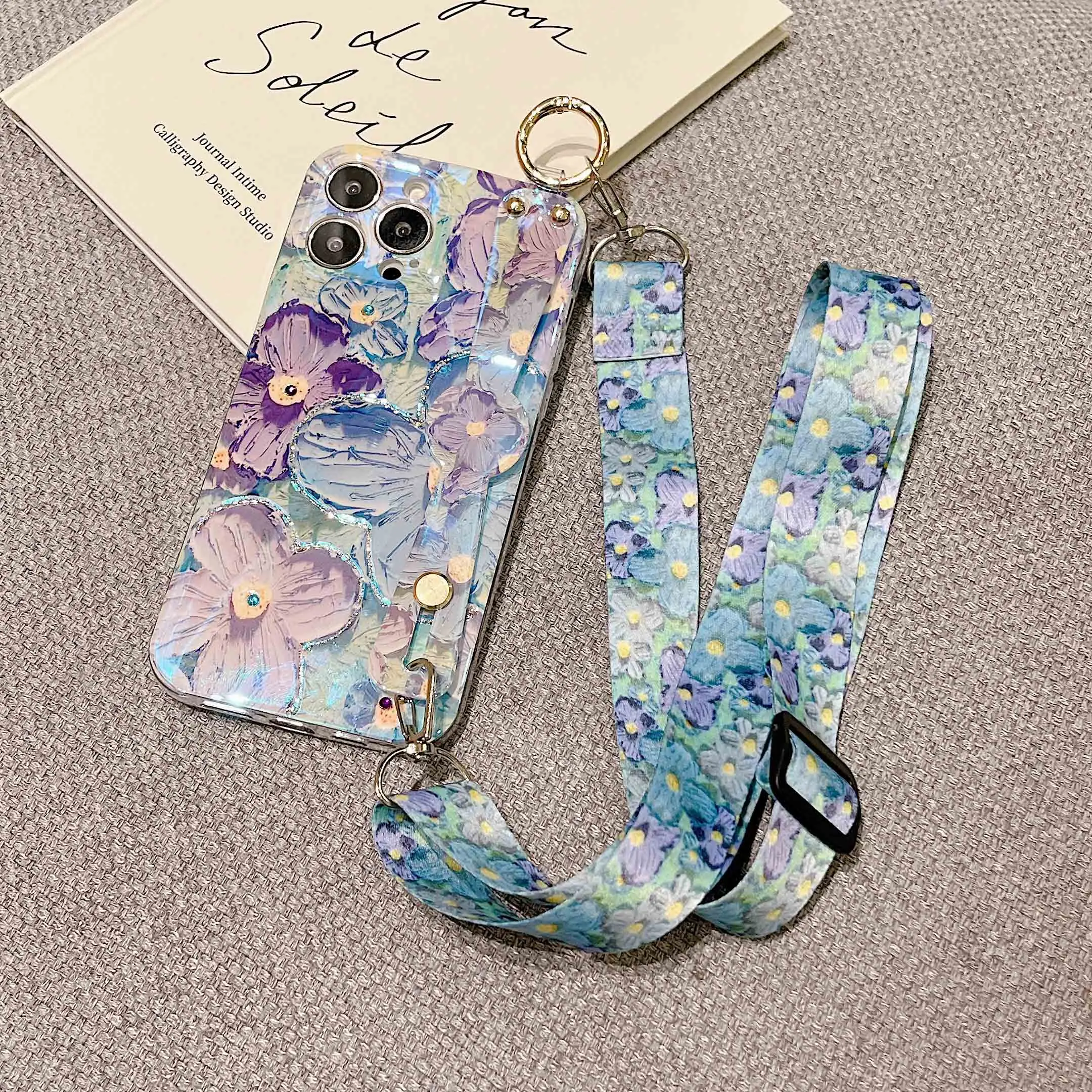 

Lanyard Case For Samsung Galaxy S23 Ultra Plus S23Ultra S23Plus Hands Rope Holder Blu-ray Flowers Phone Cover SamsungS23Ultra
