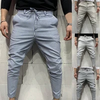 top selling product in 2022 new mens feet casual pants lace solid color striped trousers mens clothing