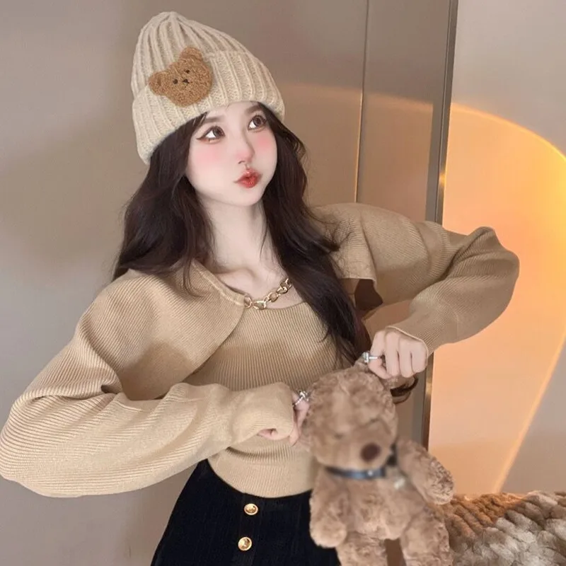 Блузки женские жилеты женский костюм из двух предметов однотонный вязаный