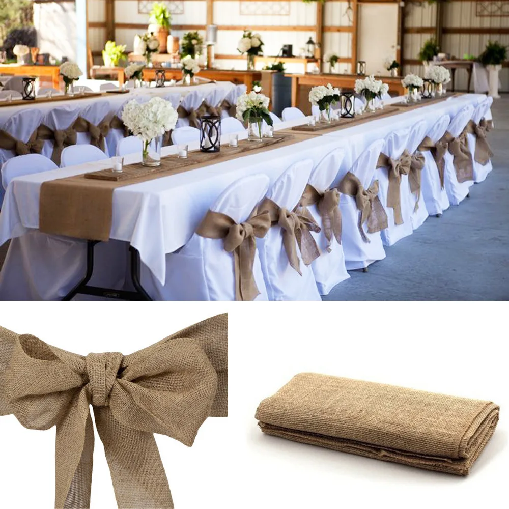 

50pcs Vintage Burlap Chair Bow Sash Rustic Hessian Jute Ribbon Band Knot Tie For Wedding Event Party Supplies