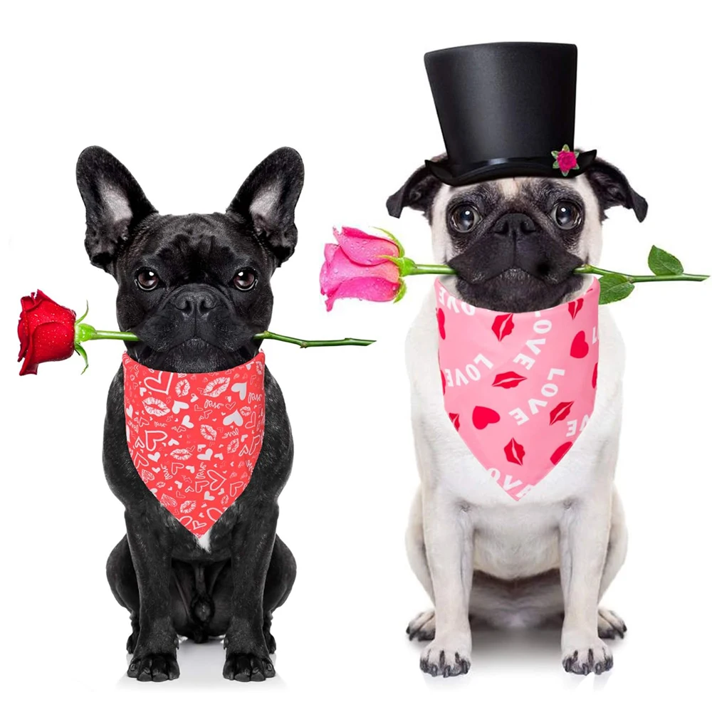 

Бандана для собак на День святого Валентина, двусторонние треугольные нагрудники, шарф для собак, банданы для домашних питомцев, аксессуары для маленьких, средних, больших и крупных собак