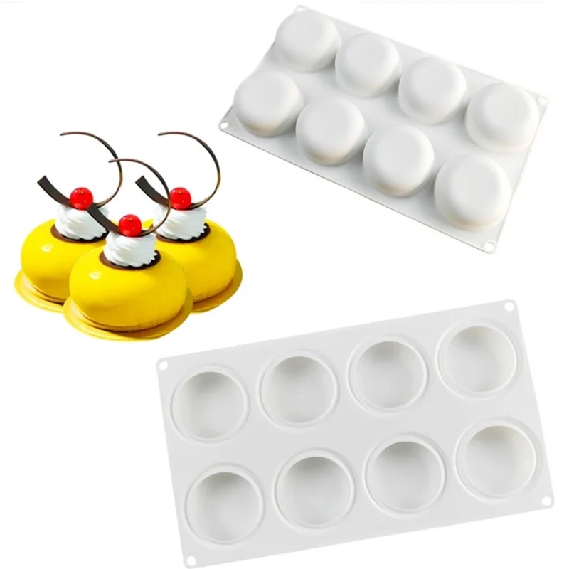 

8 Cavity Round Shape Cake Mold for Baking Dessert Ice-Creams Mousse Chocolate Truffle Candy and Gummy Molds Silicone