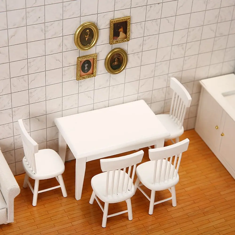 

1/12 Dollhouse Wooden Table High Quality Mini Simulation Chair Table Furniture Toys Miniature Doll House Decoration Accessories