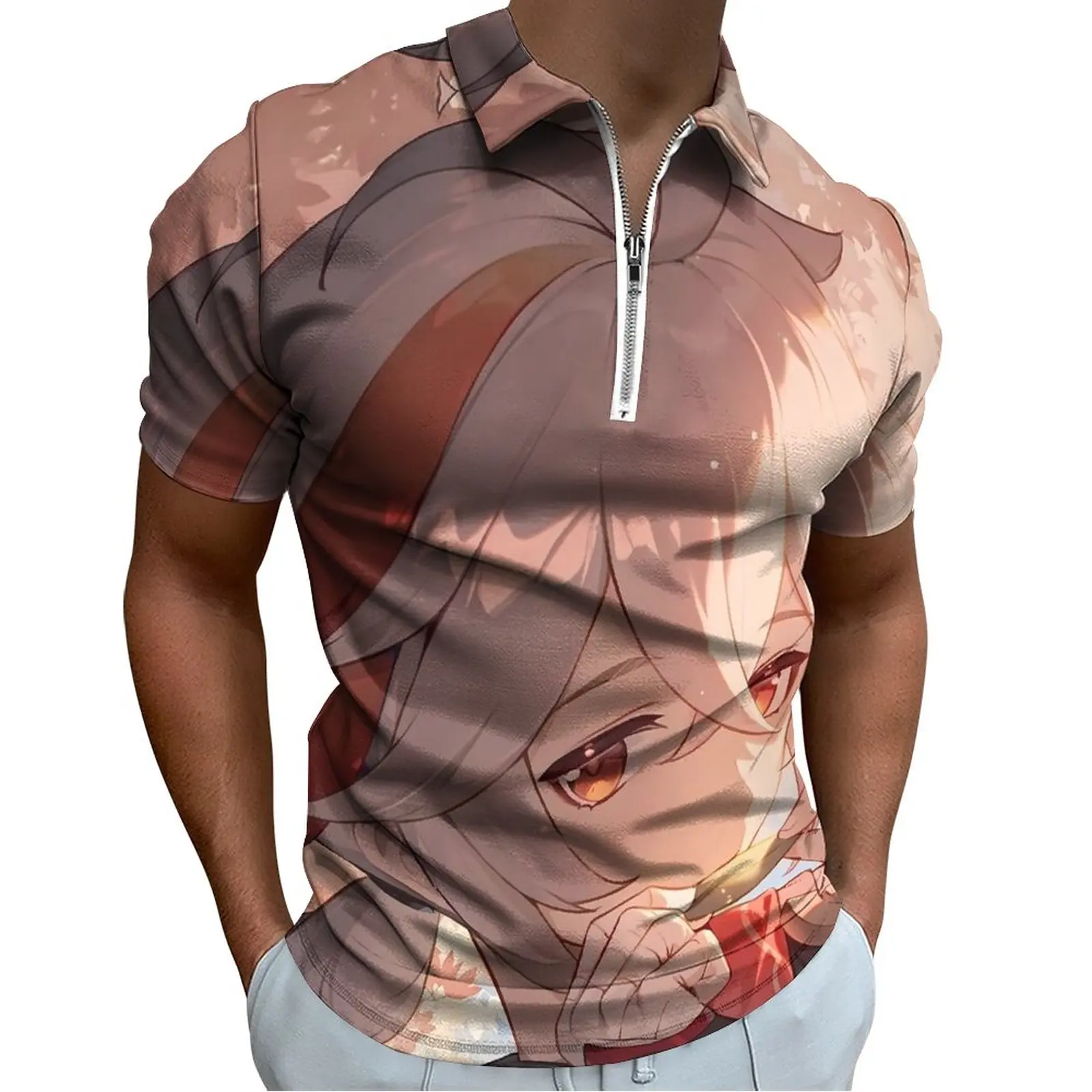 

Genshin Impact Polo Shirts Kazuha Print Casual Shirt Summer Vintage Men Short Sleeve Turn Down Collar Design T-Shirts