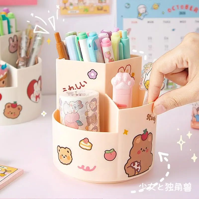 

Rotating Pen Holder Ins Net Red Creative Fashion Cute Children's Student Pen Bucket Large-capacity Cartoon Desktop Storage Box