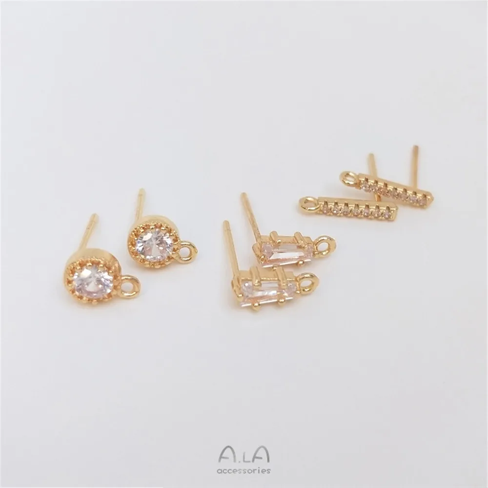

S925 Silver pin 14K Gold Filled set zircon T square zirconium word strap earrings DIY earrings accessories