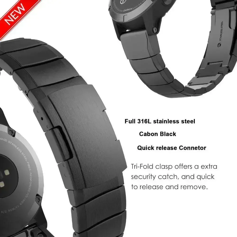 Фото Ремешки для часов из нержавеющей стали для Garmin Fenix 3/5/5X/5S, простая быстрая установка, сменный ремешок для умных часов 20 мм, 22 мм, 26 мм №4