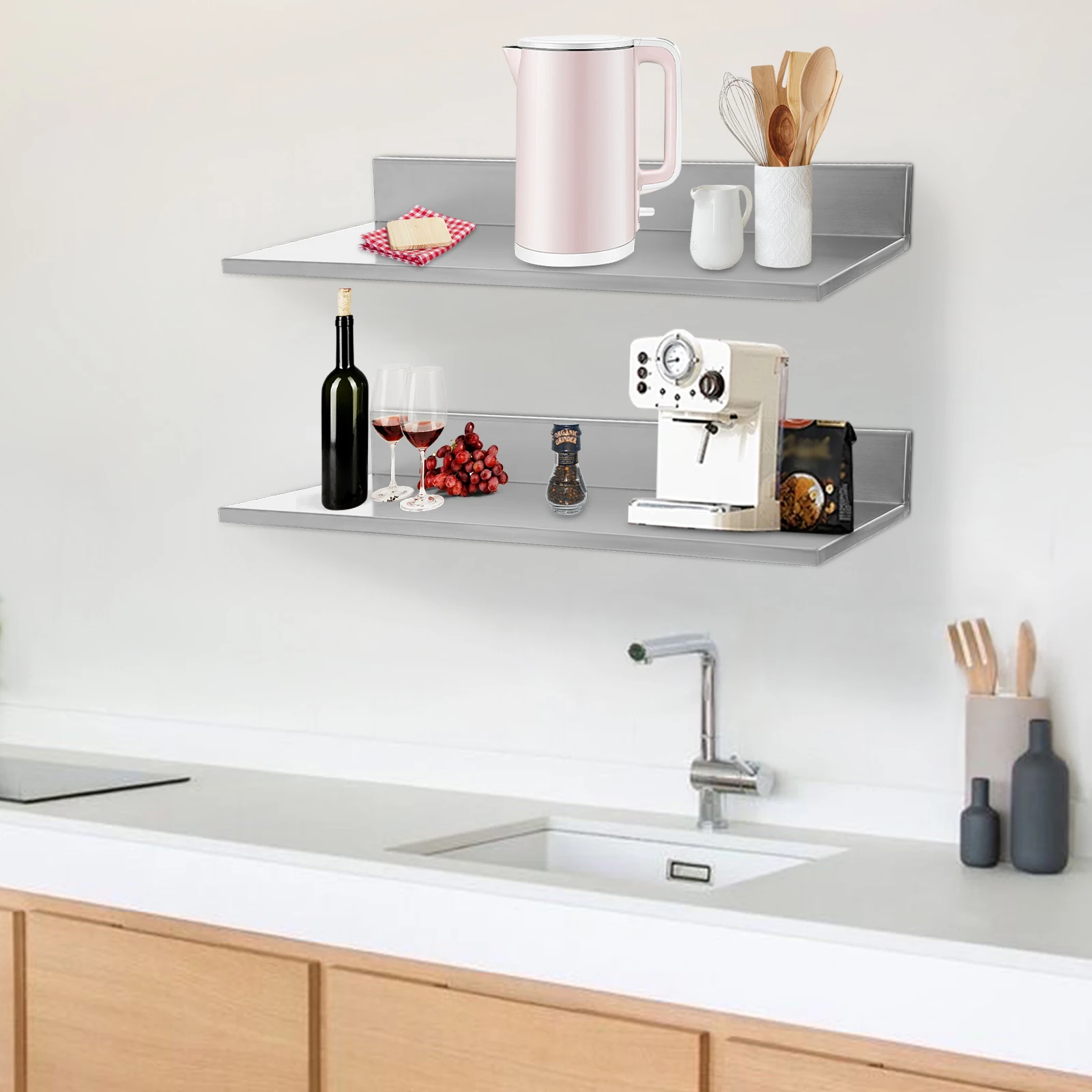 Серебряный стеллаж для хранения 2 шт. настенный из нержавеющей стали